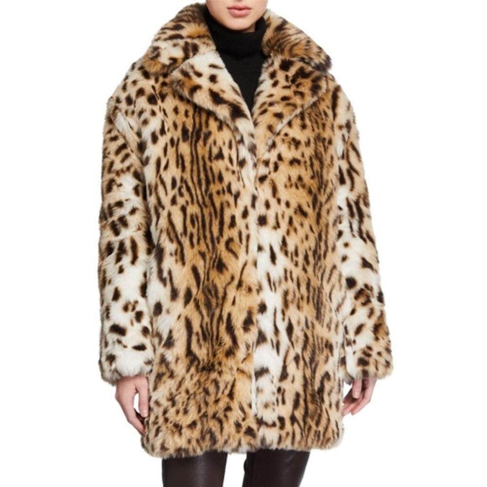 Pam & Gela Leopard Print Faux Fur Coat Size M / L